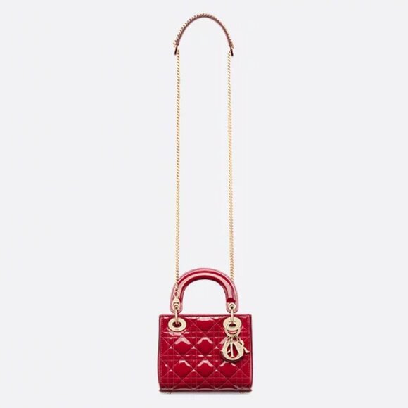 DIOR MINI LADY DIOR BAG CHERRY RED PATENT CANNAGE CALFSKIN GOLD HW PRELOVED - Picture 3 of 13